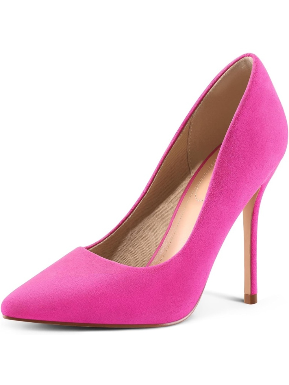 Women's Pointed Toe Suede Pumps in Bright Pink